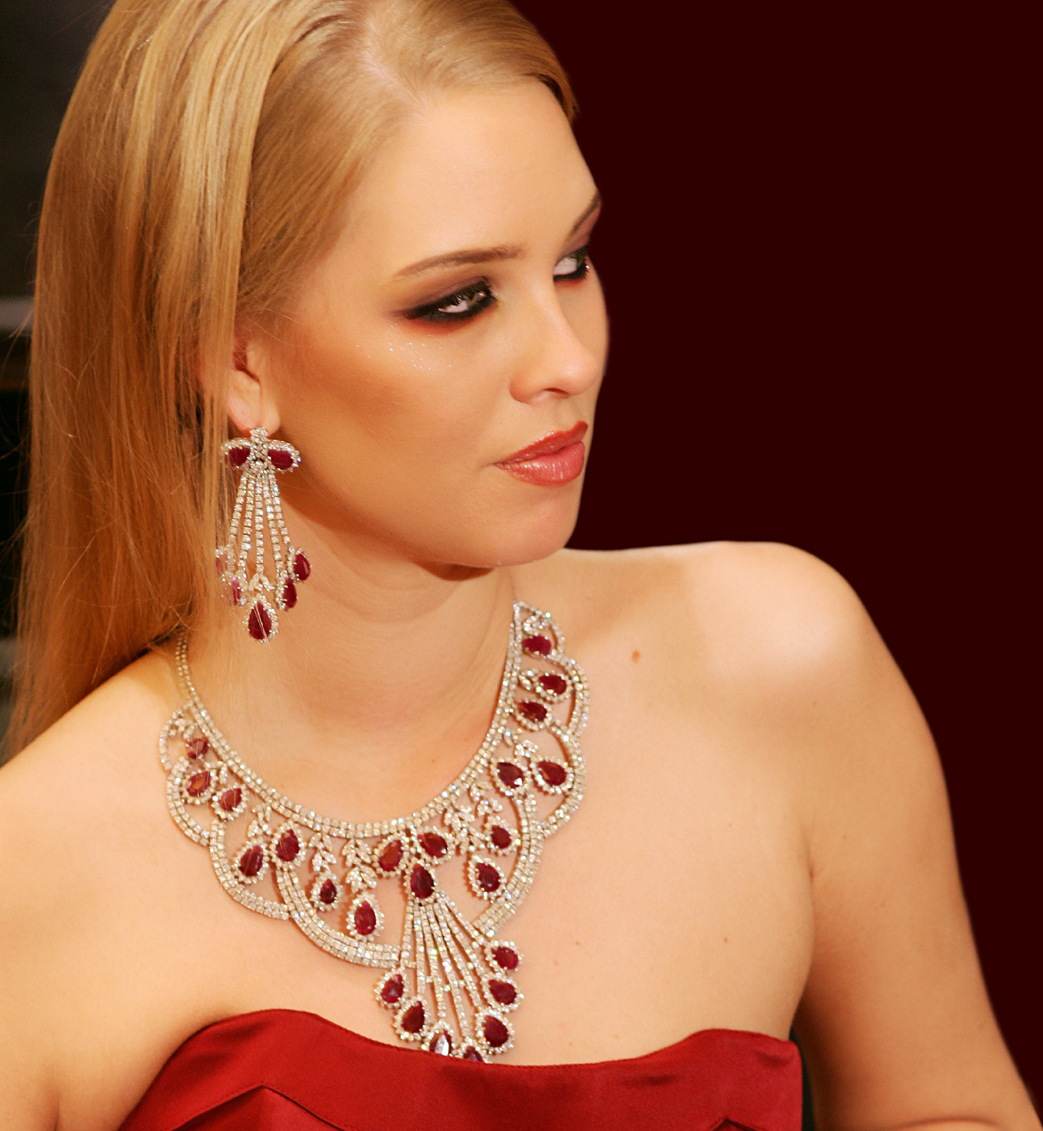Ruby necklace worn